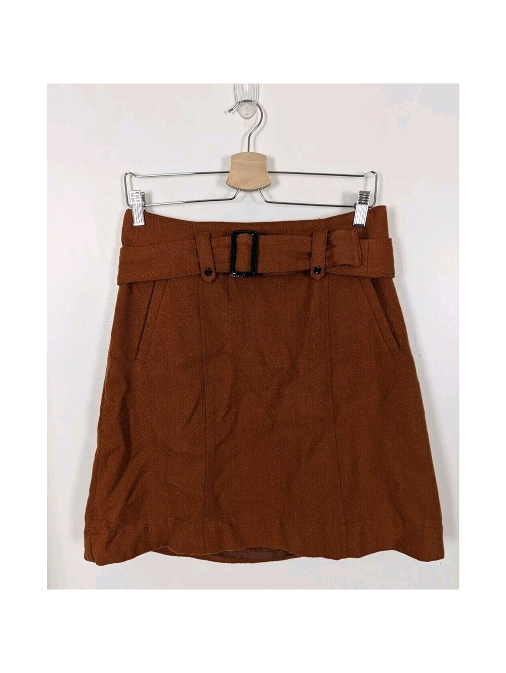 Y2k Merona Size 10 Burnt Orange Wool Blend Skirt With Belt And Pockets